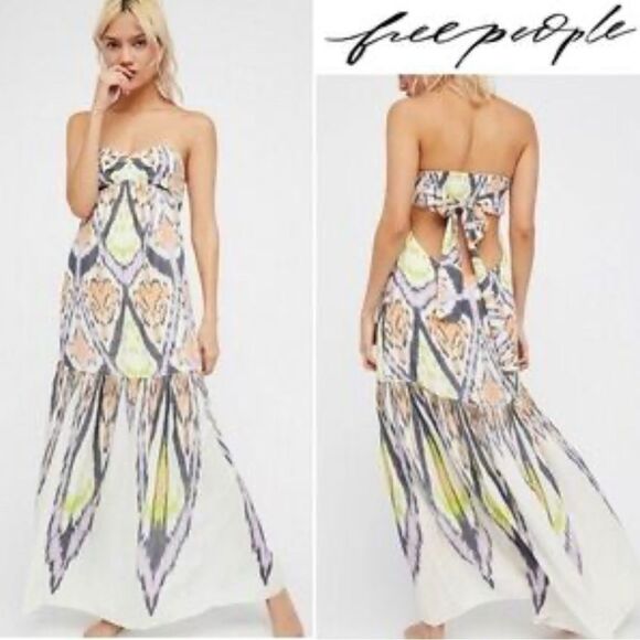 Free People Dresses & Skirts - Free People Ikat Striped Full-length Boho Maxi Strapless Sundress